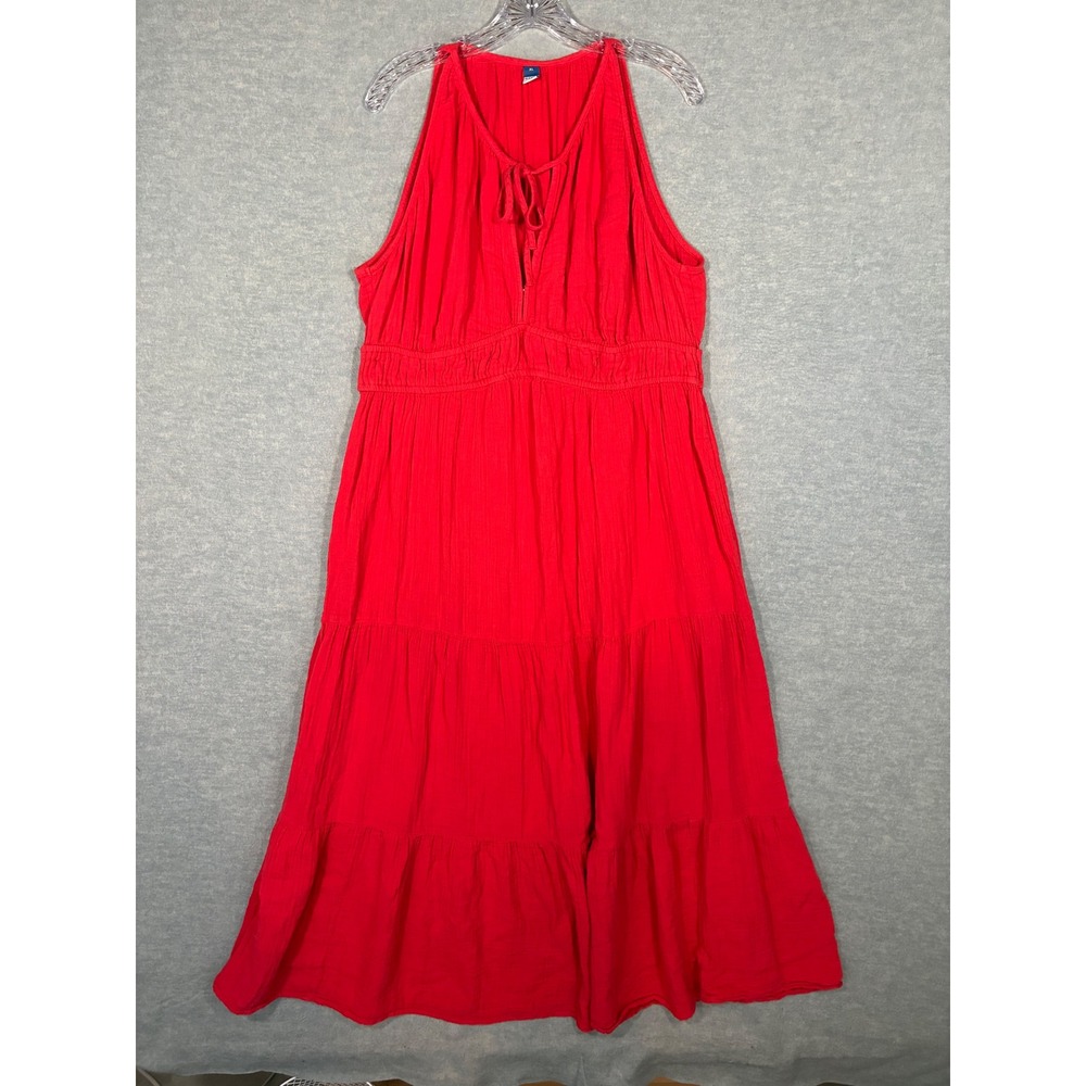 Old Navy Womens XL Sleeveless Tiered Cotton Gauze Maxi Dress Live Coral 766862